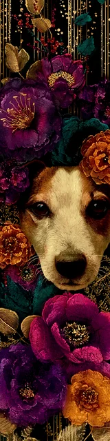 Free printable dog bookmark featuring maximalist close up rat terrier face